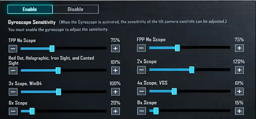 صورة إعدادات Gyroscope